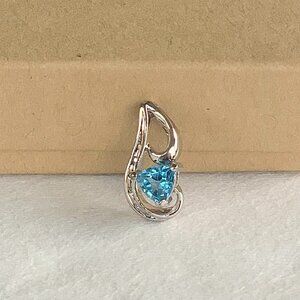 Natural Blue Topaz w/ Diamond Halo Womens Necklace Pendant 925 Sterling Silver